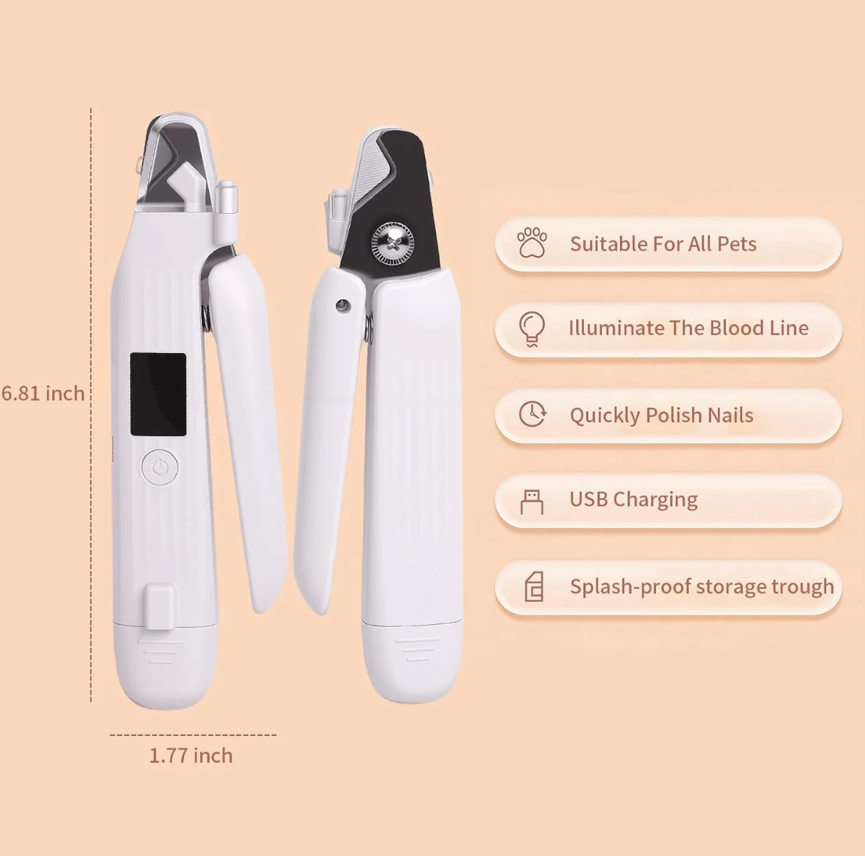 GlowTrim 3-in-1 LED Nail Clippers with Grinder for Cats & Dogs